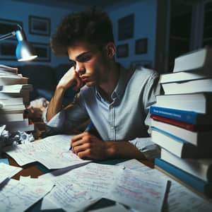 Hispanic College Student Studying Exhaustively for Exams