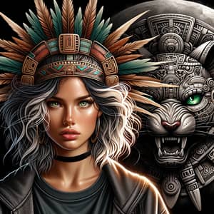 Realistic Art: Beautiful Aztec Girl with Impressive Headdress