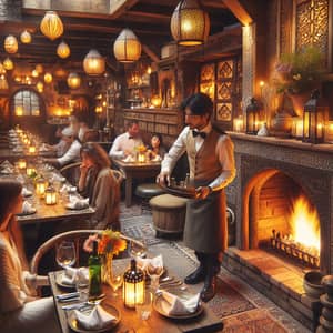 Cozy Restaurant Scene with Beautiful Decor and Diverse Patrons