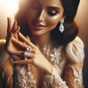 Majestic Three-Stone Engagement Ring on Enchanting Middle-Eastern Bride