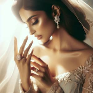 South Asian Bride with Halo Engagement Ring - Ethereal Bridal Beauty