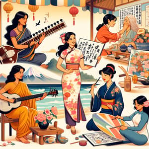 Multicultural Women Engaging in Various Asian Activities