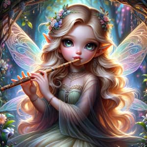 Ethereal Female Fairy Bard in Mystical Forest | Enchanting Artwork