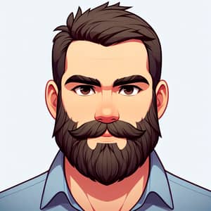 Animated 30-Year-Old Man with Unique Beard and Eyebrows