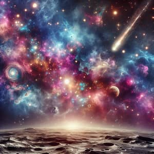 Cosmic Galaxies and Nebulae Scene with Bright Stars and Shining Comet