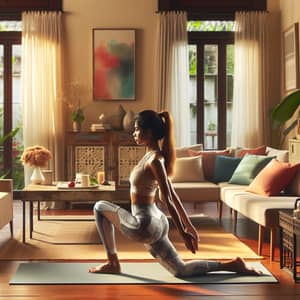 South Asian Woman Exercising in Home Living Room