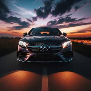 Sleek Mercedes Car on Sunset Road | Tranquil Beauty