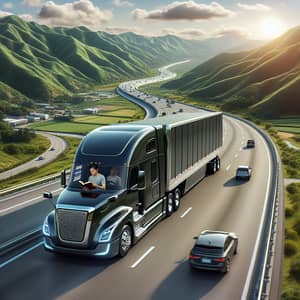 Luxury Autonomous Semi Truck on Open Highway