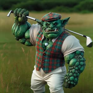 Whimsical Ogre in Golf Attire Swinging Golf Club