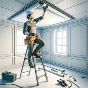 Expert East Asian Worker Installing Stretch Ceiling | Construction Scene