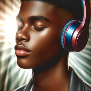 Handsome African Descent Boy Immersed in Music