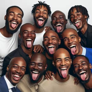 Diverse Group of 10 Black Men with Long Tongues | Joyful Camaraderie