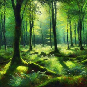 Tranquil Green Forest | Impressionist Style Art