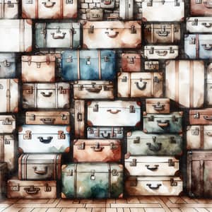 Vintage Travel Suitcases Wall Art | Watercolor Painting