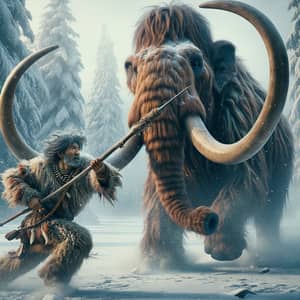 South Asian Hunter Confronts Woolly Mammoth in Ice Age
