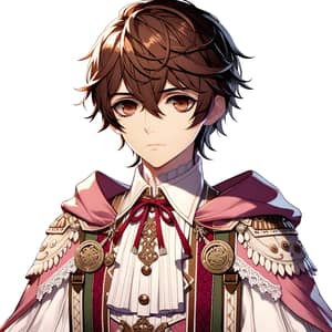 Anime Boy with Chin-Length Brown Hair in Pink Medieval Outfit