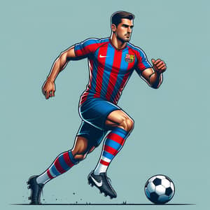 Hispanic Professional Footballer in Red and Blue Jersey | Action Shot