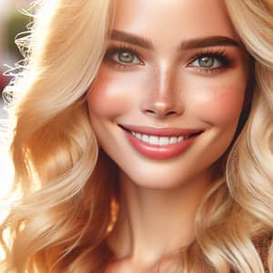Radiant Blonde Woman with Sparkling Eyes and Affable Demeanor
