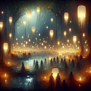 Enchanting Mystical Forest with Floating Lanterns