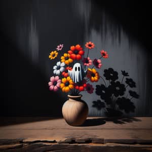 Simple Vase with Vibrant Flowers Against Black Wall
