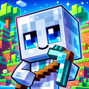 cool avatar for a YouTube channel with a Steve from Minecraft who holds a diamond pickaxe