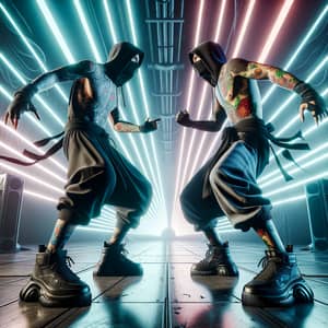 Neon Underground Rave: Samurai Rap Battle in Modern Street Style
