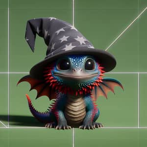 Colorful Tiny Dragon with Oversized Wizard Hat | Fun & Detailed Fantasy Art