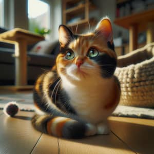Calico Cat with Green Eyes | Playful and Curious Feline