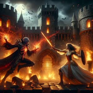 Epic Battle in Flaming Medieval Castle: Vampire Mage vs Paladin