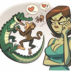 Jealous Crocodile Wife Questions Husband's Friendship with Monkey