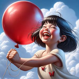 Joyful South Asian Girl with Ruby-Red Balloon
