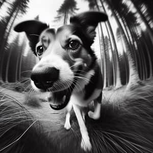 Playful Expression: Loyal Dog Captured in Monochrome