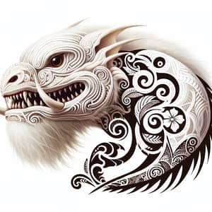 White Taniwha with Maori Moko - Mythical Creature from Maori Mythology