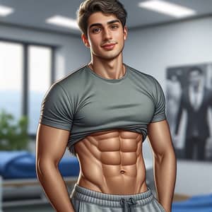 Handsome Middle Eastern Young Man with Well-Toned Abs in Athletic Wear