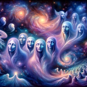 Celestial Entities in Starry Cosmos - Surrealism Art Inspiration
