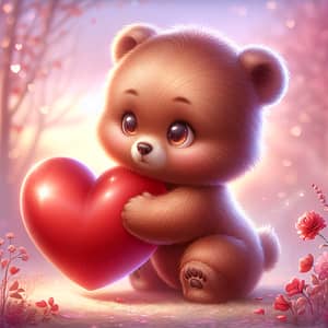 Adorable Baby Bear Celebrating Valentine's Day in a Dreamy Forest