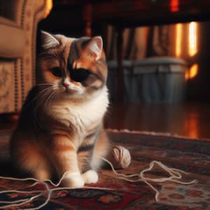Playful White and Orange Fur Cat on Intricate Plush Rug