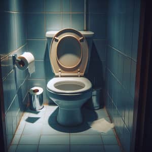 Troubleshooting a Clogged Toilet in a Small Dimly Lit Bathroom