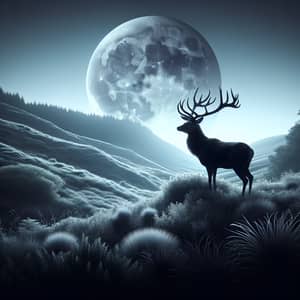 Magnificent Stag Silhouetted in Serene Moonlight | Nature's Artistry