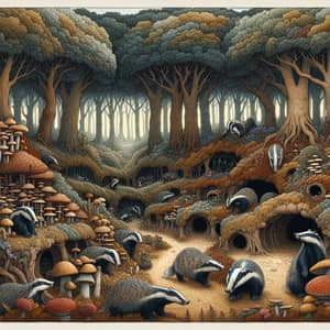 Enchanting Badger World: Dark and Whimsical Forest Imagery