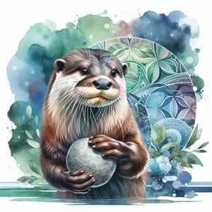 Vibrant Otter Digital Painting with Tranquil Background