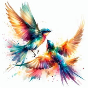 Vibrant Birds in Flight: Colorful Watercolor Painting