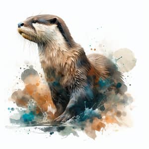 Playful Otter Watercolor Art in Earthy Tones with Blue Hues