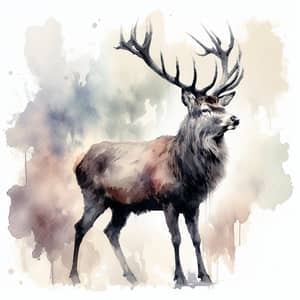 Majestic Stag Watercolour Painting: Impressive Antlers and Rich Hues