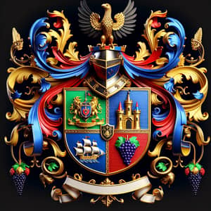 3D Coat of Arms Crest with Bird, Castle, Grapes & Ship