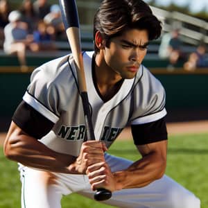 Determined South Asian Male Athlete at Baseball Game
