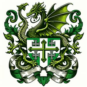 Green Coat of Arms with Friendly Dragon and Cross