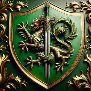 Green Crest with Dragon & Sword | Regal Shield Design