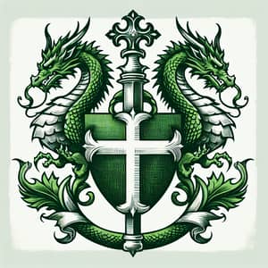 Green Coat of Arms with Dragon and Cross Drawing Style