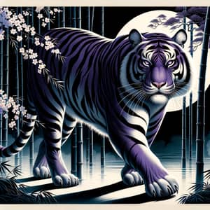 Regal Purple Tiger Art in Tranquil Bamboo Forest